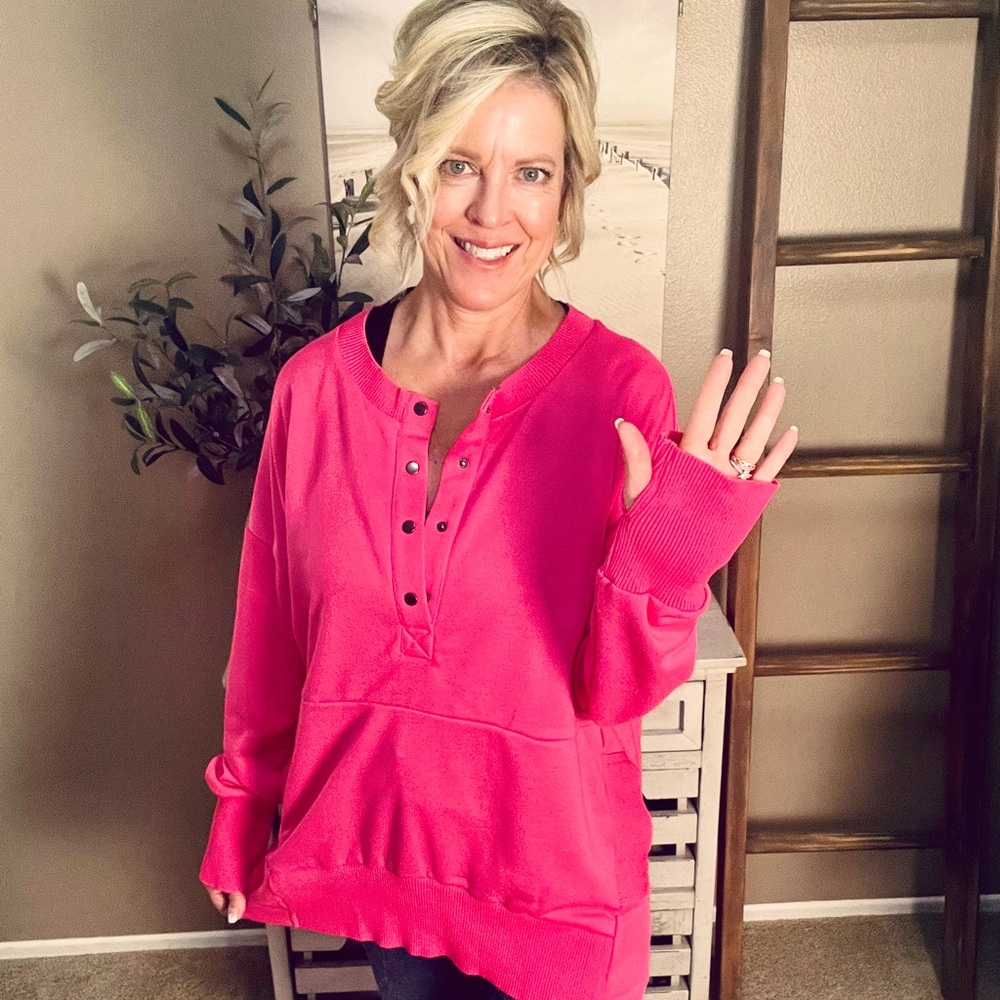 Oversized Henley Pullover Sweatshirt